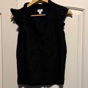 J Crew Black Ruffled Cap Sleeve Top